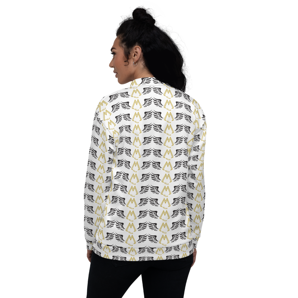 White Bomber Jacket With Duplicated Gold-Black MM Iconic Logo