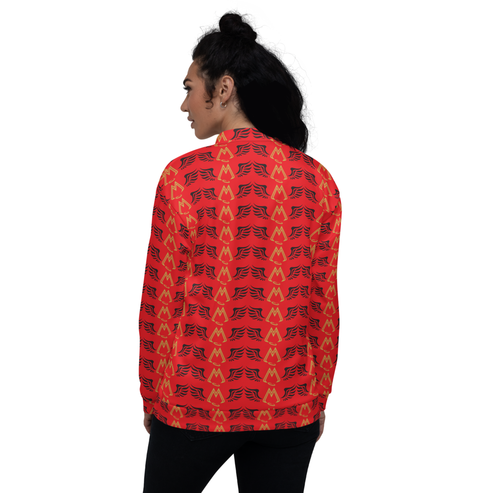 Red Bomber Jacket With Duplicated Gold-Black MM Iconic Logo