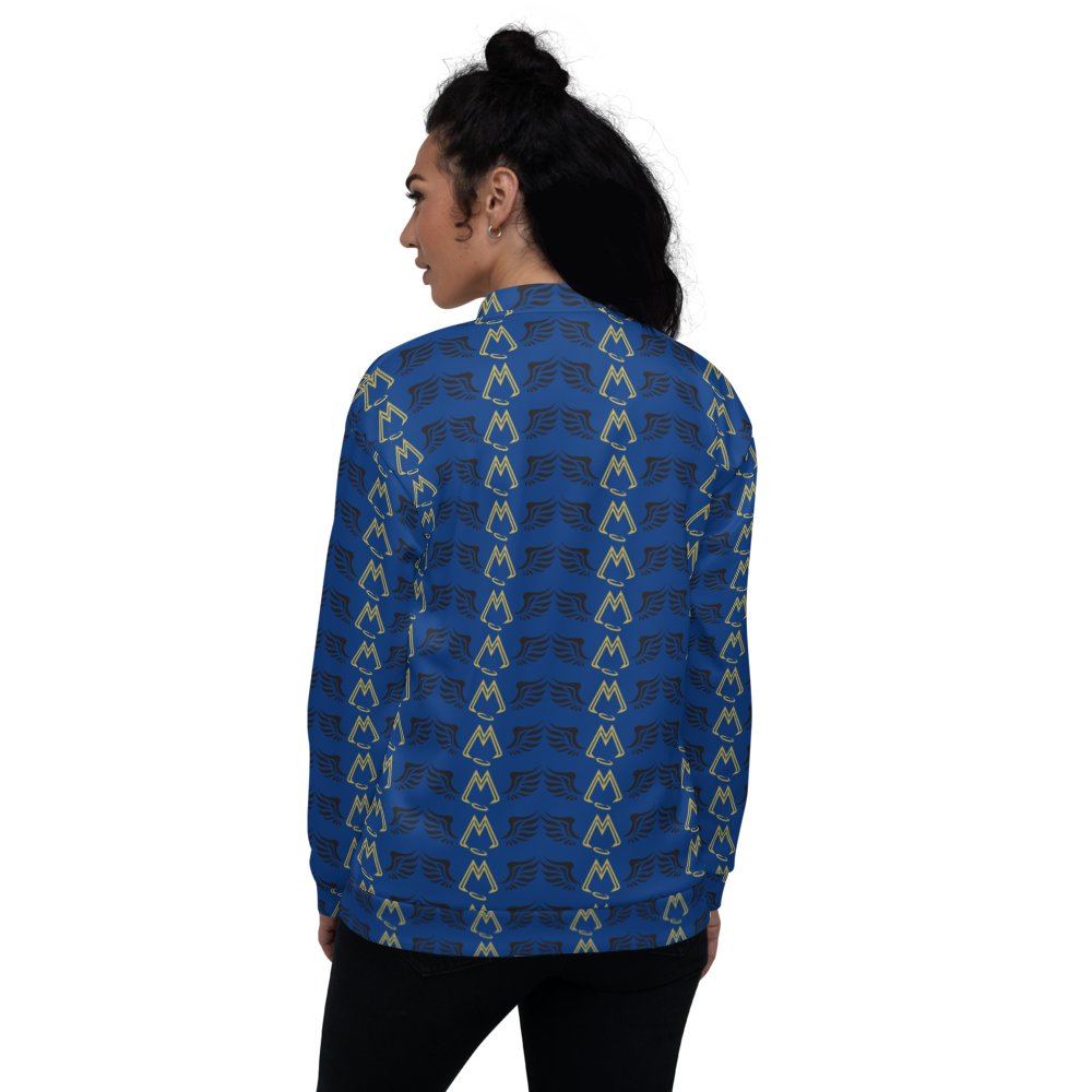 Blue Bomber Jacket With Duplicated Gold-Black MM Iconic Logo