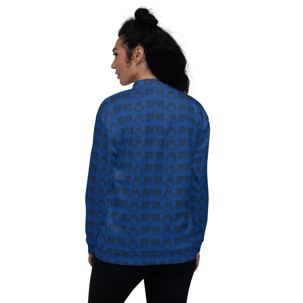 Blue Bomber Jacket With Duplicated Black MM Iconic Logo