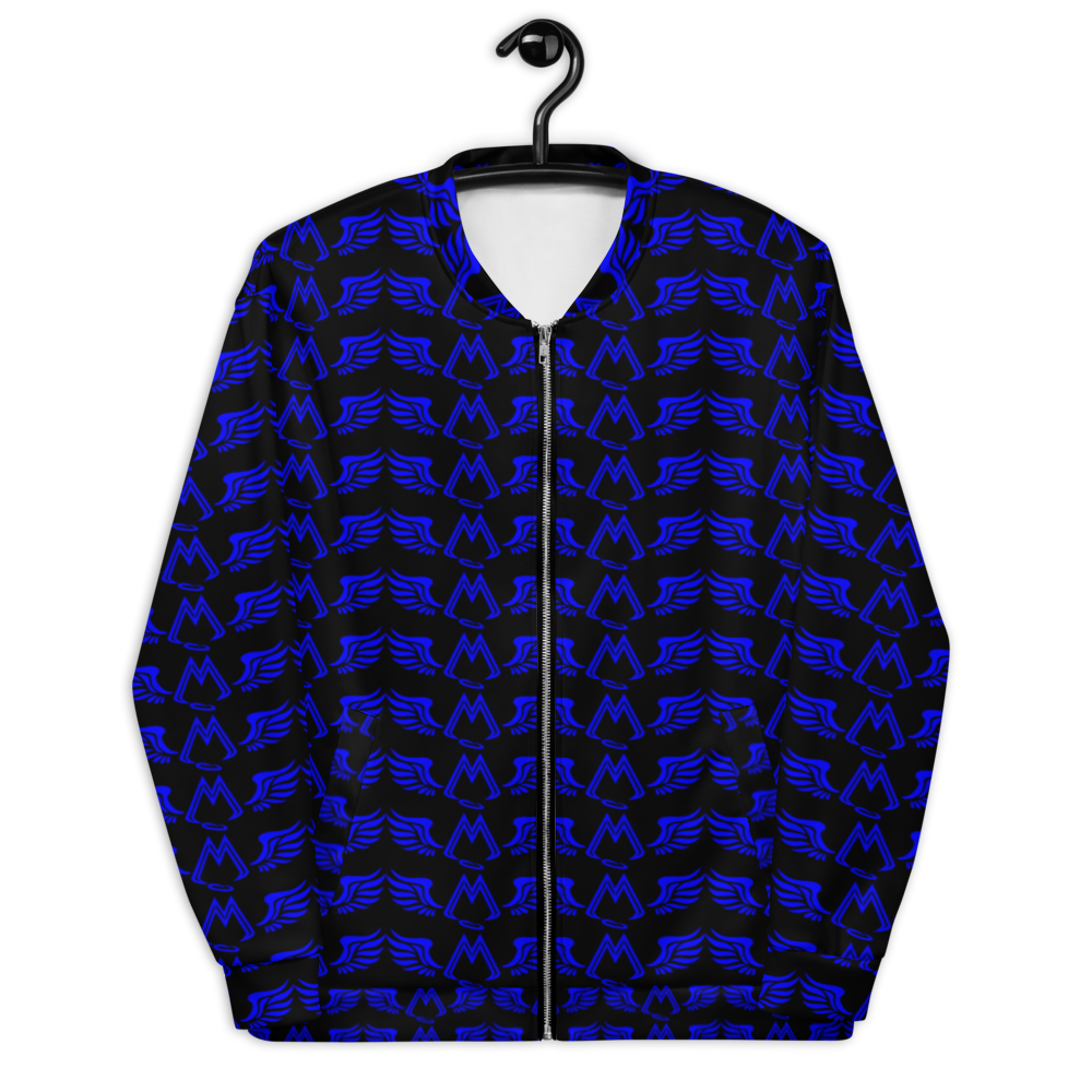 Black Bomber Jacket With Duplicated Blue MM Iconic Logo