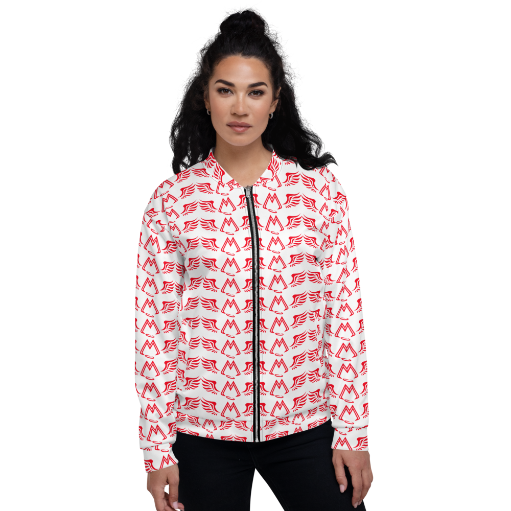 White Bomber Jacket With Duplicated Red MM Iconic Logo