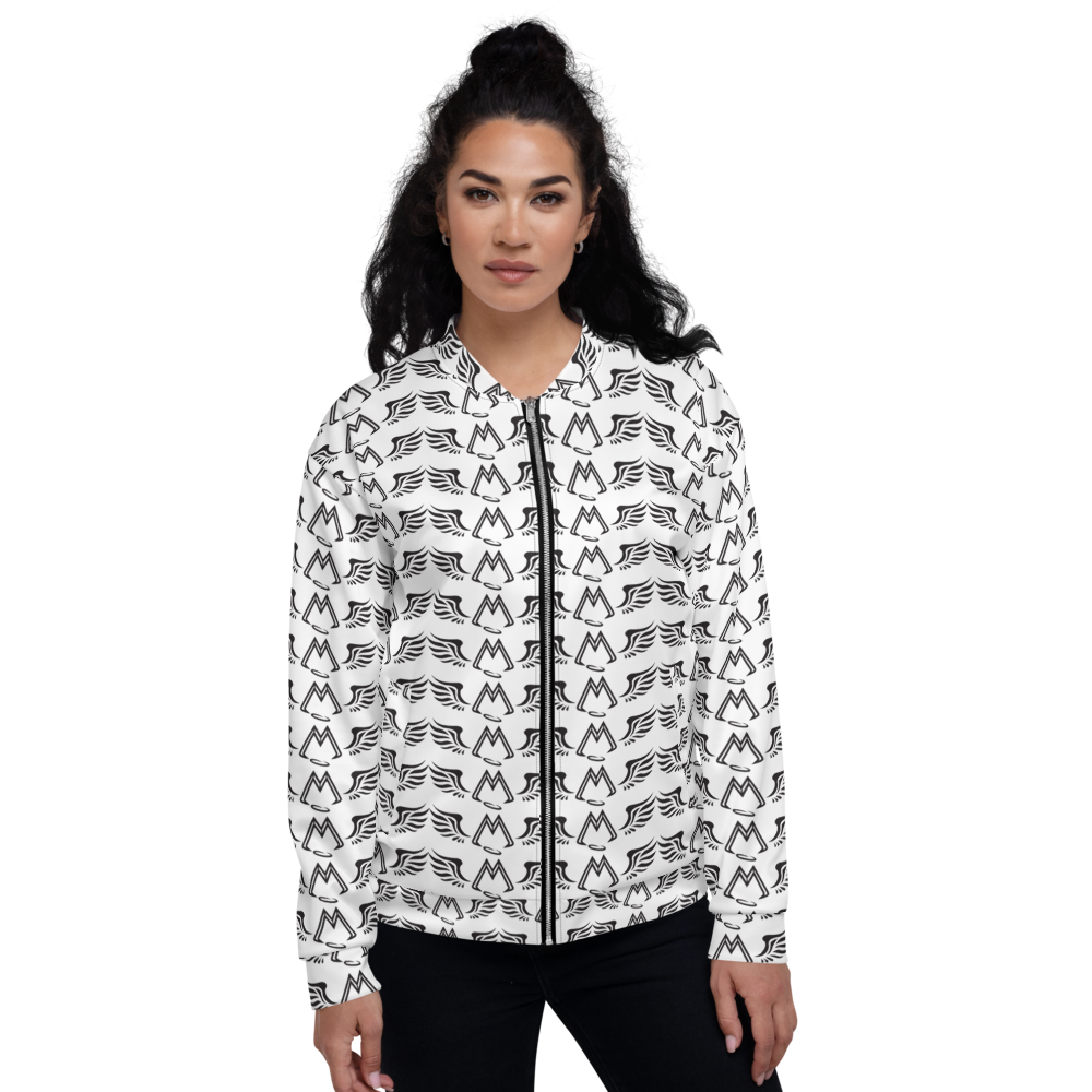 White Bomber Jacket With Duplicated Black MM Iconic Logo