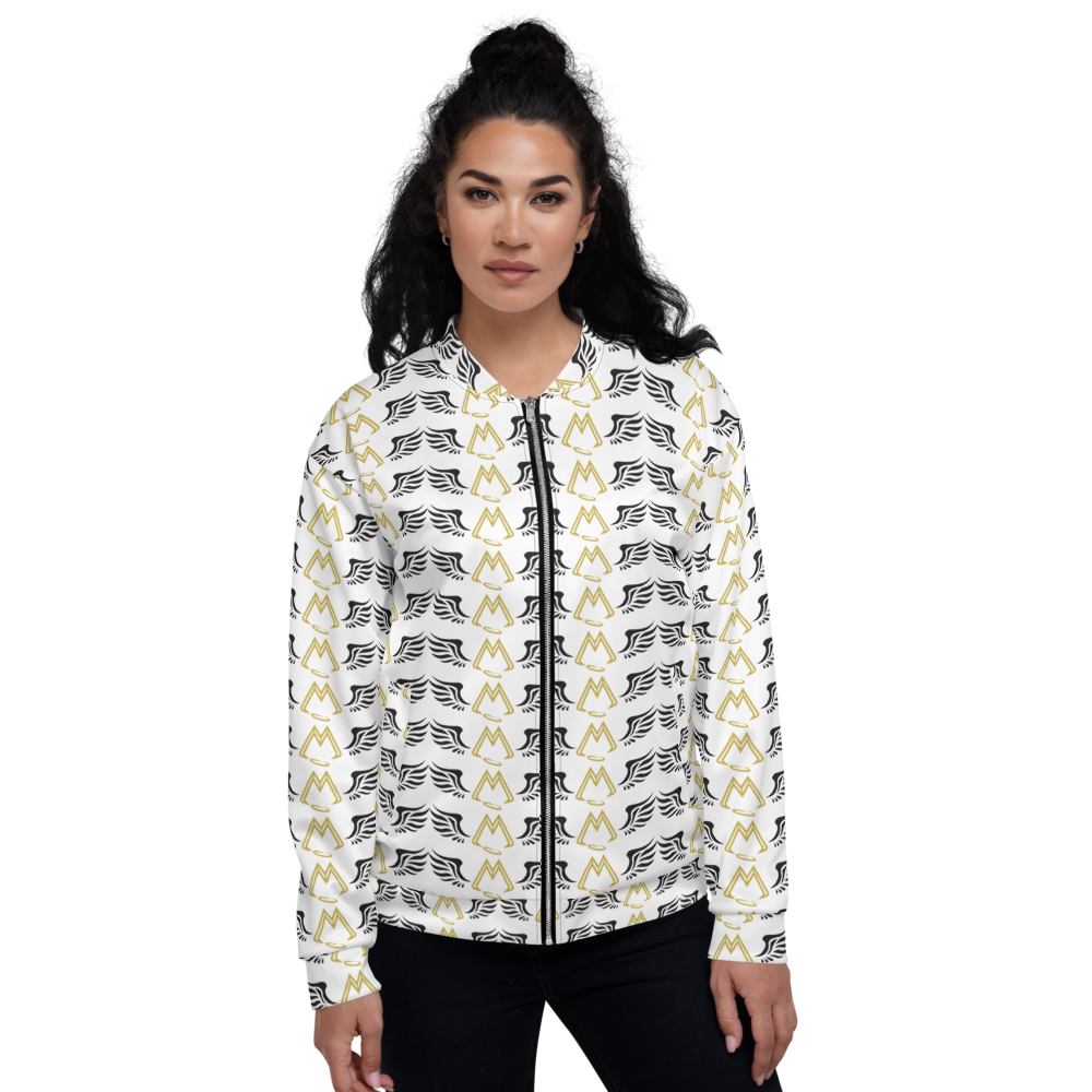 White Bomber Jacket With Duplicated Gold-Black MM Iconic Logo