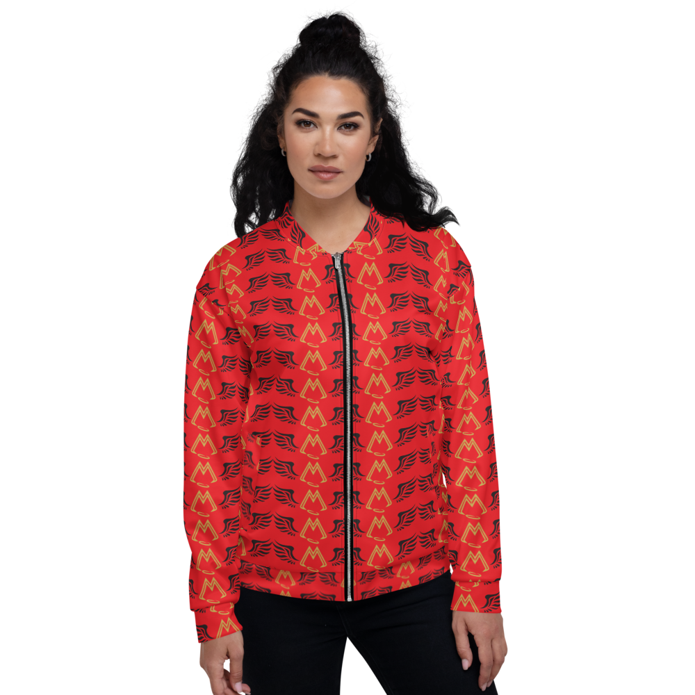 Red Bomber Jacket With Duplicated Gold-Black MM Iconic Logo