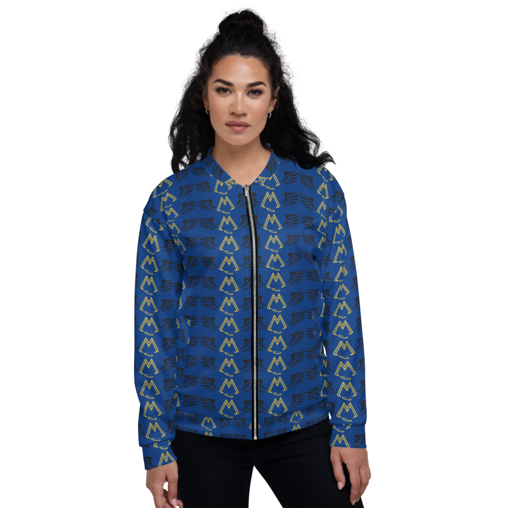 Blue Bomber Jacket With Duplicated Gold-Black MM Iconic Logo