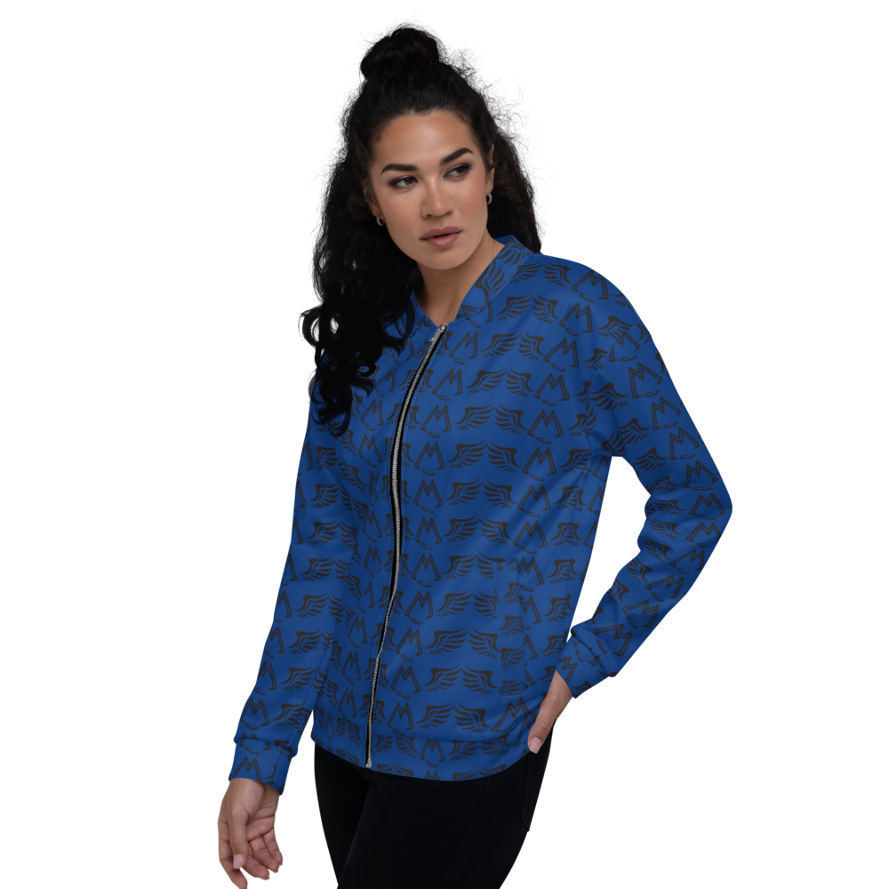 Blue Bomber Jacket With Duplicated Black MM Iconic Logo