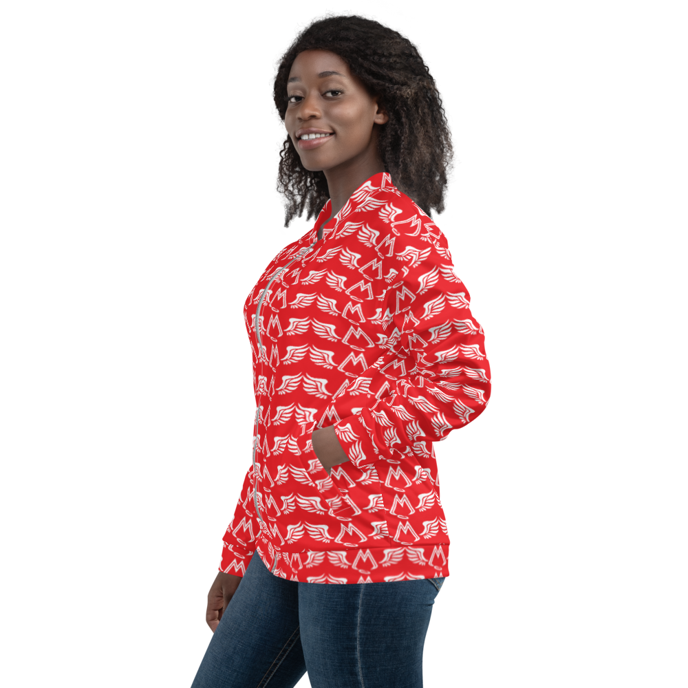 Red Bomber Jacket With Duplicated White MM Iconic Logo