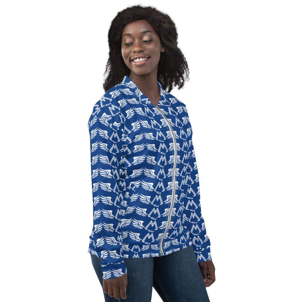 Blue Bomber Jacket With Duplicated White MM Iconic Logo