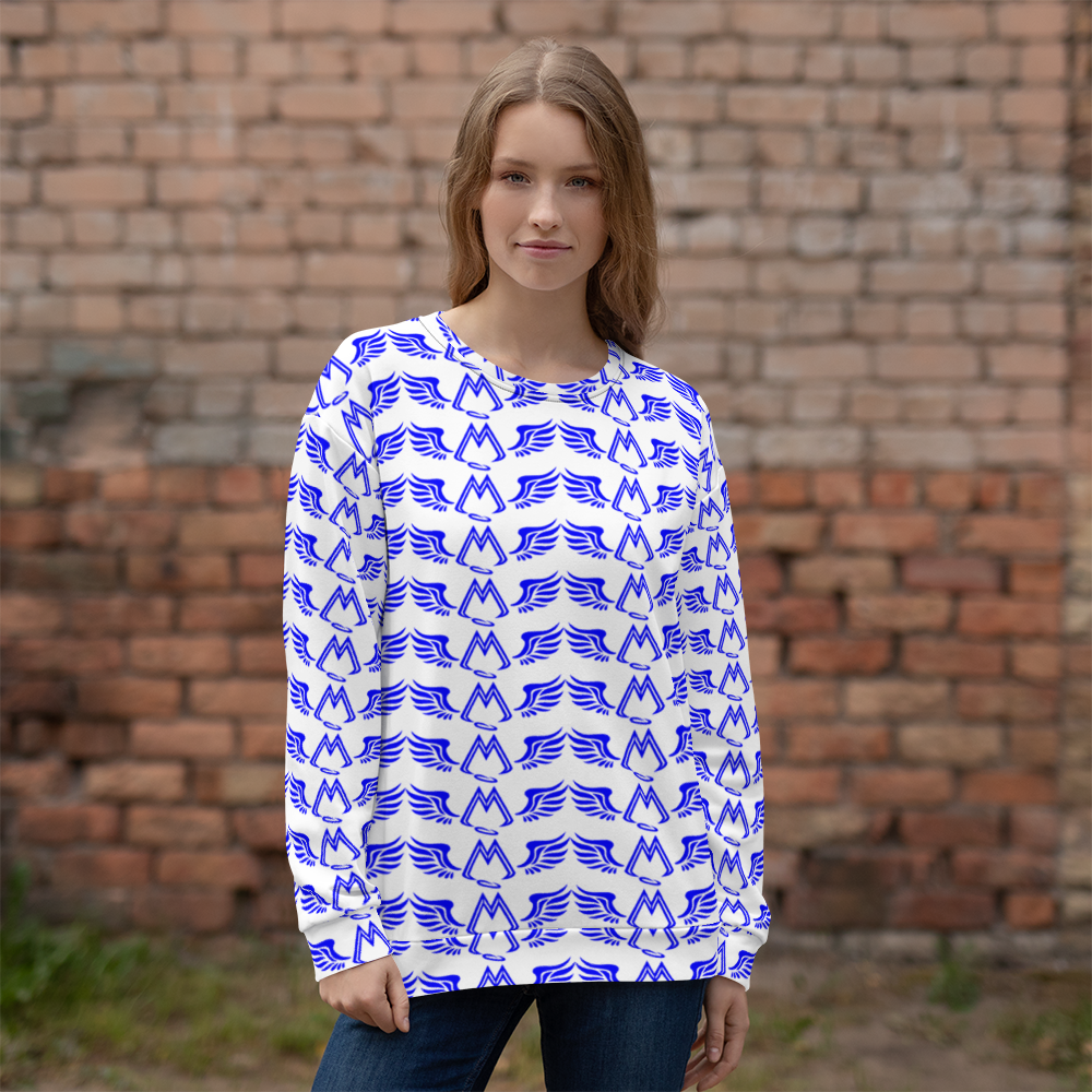 White Sweatshirt With Duplicated Blue MM Iconic Logo