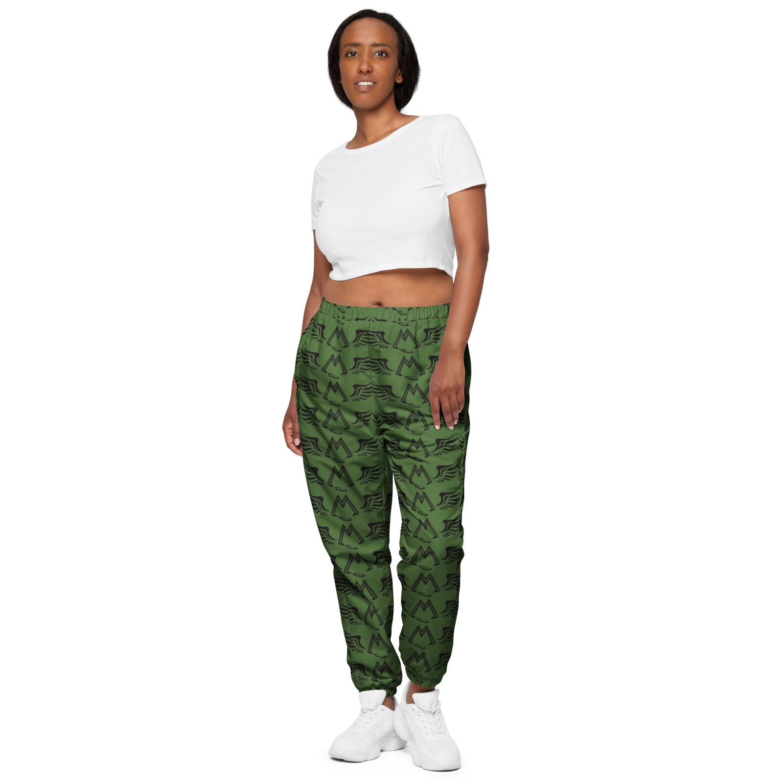 Army Green Track Pants With Duplicated Black MM Iconic Logo