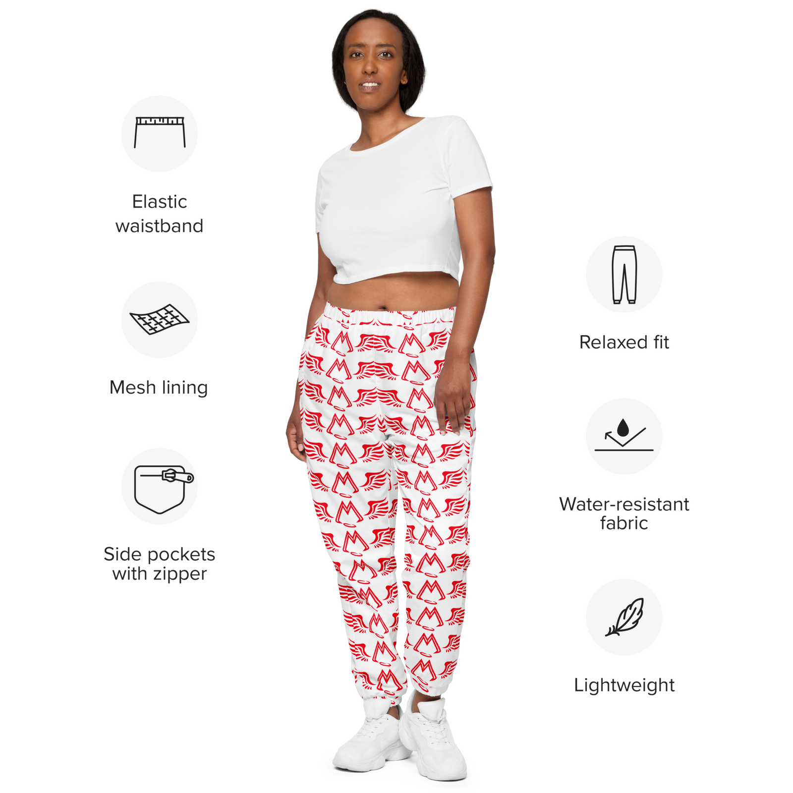 White Track Pants With Duplicated Red MM Iconic Logo