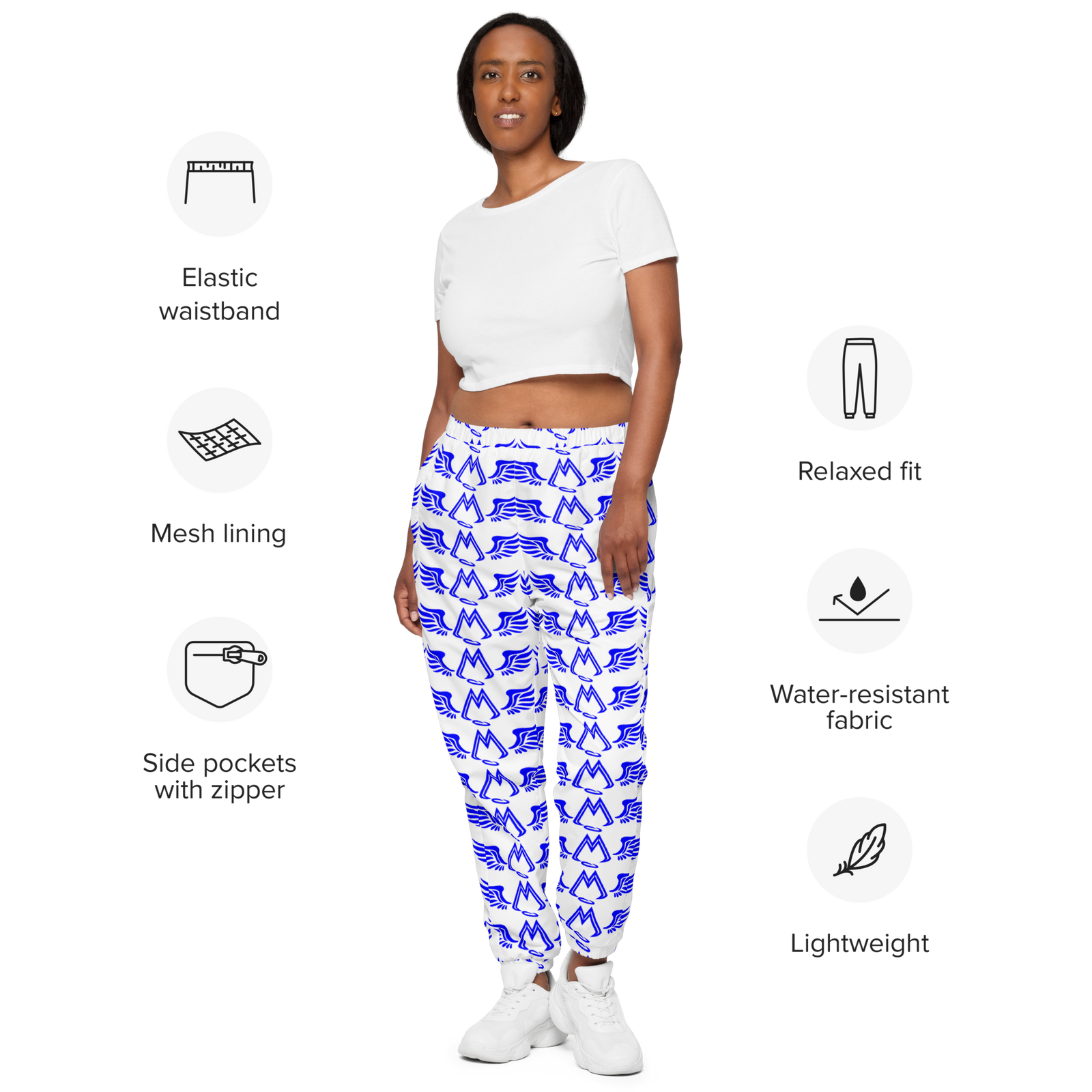 White Track Pants With Duplicated Blue MM Iconic Logo
