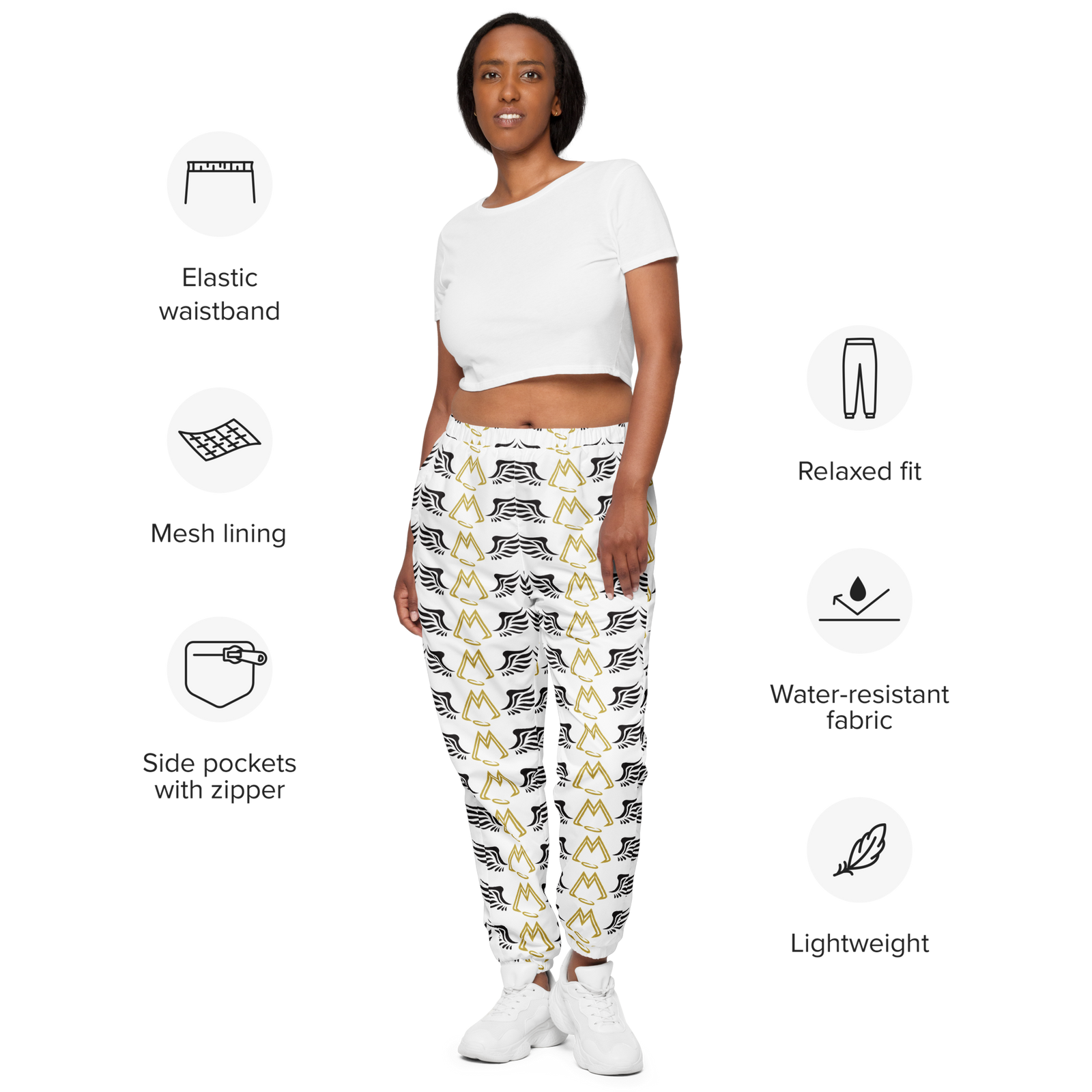 White Track Pants With Duplicated Gold-Black MM Iconic Logo