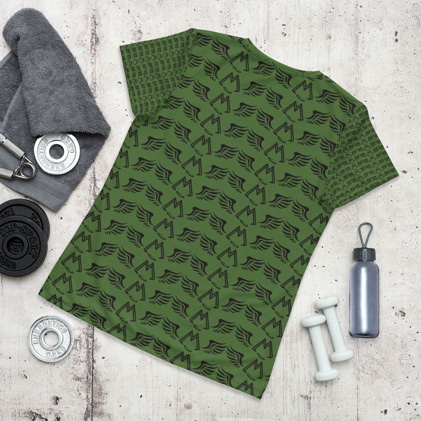 Army Green Women's Athletic T-shirt With Duplicated Black MM Iconic Logo