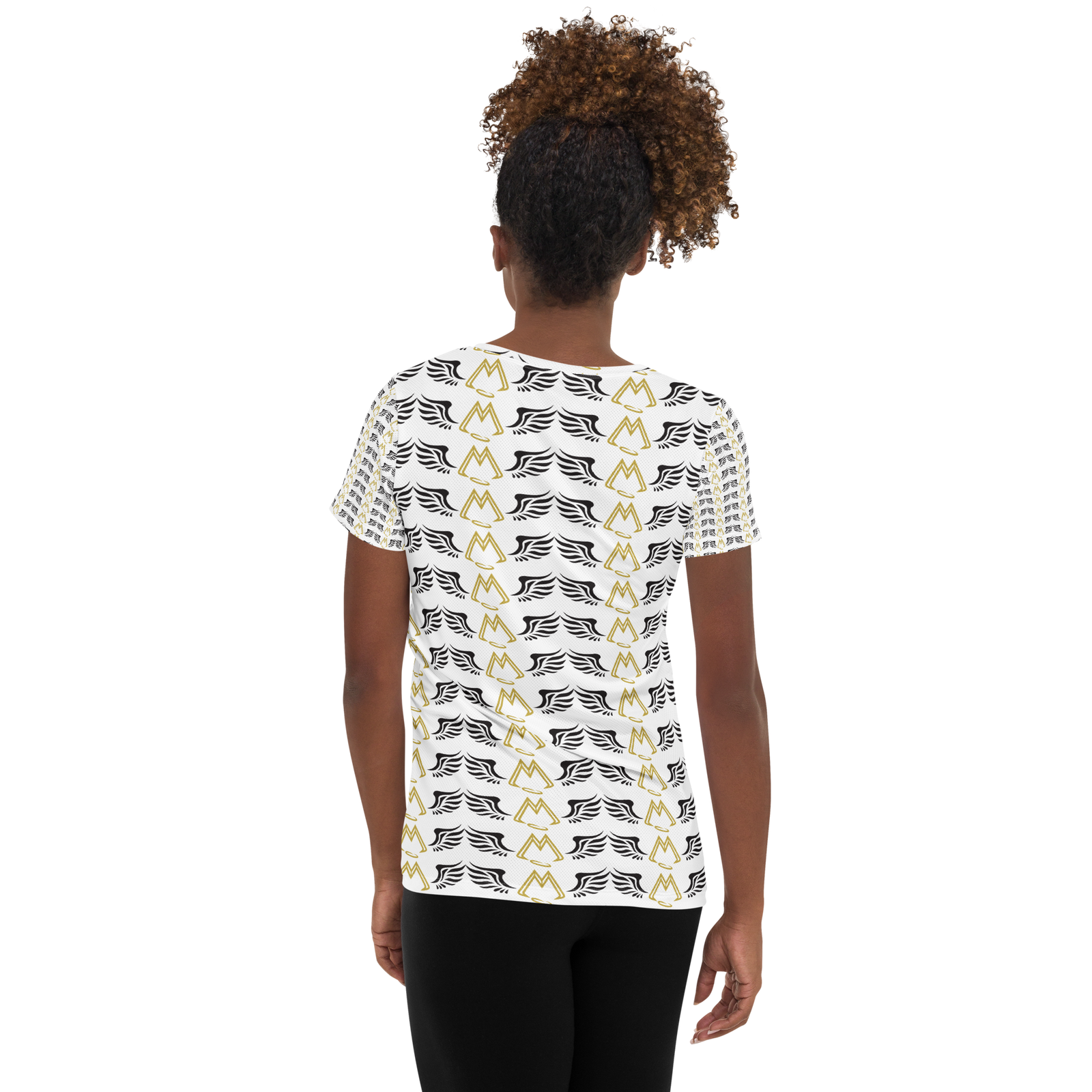 White Women's Athletic T-shirt With Duplicated Gold-Black MM Iconic Logo