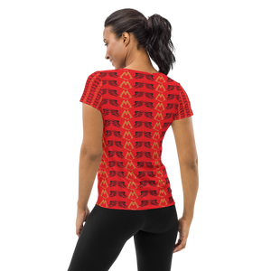 Red Women's Athletic T-shirt With Duplicated Gold-Black MM Iconic Logo