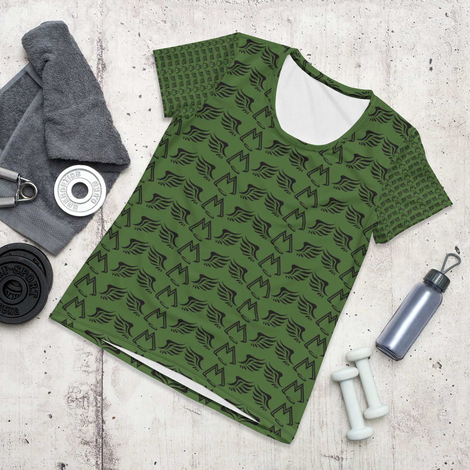 Army Green Women's Athletic T-shirt With Duplicated Black MM Iconic Logo