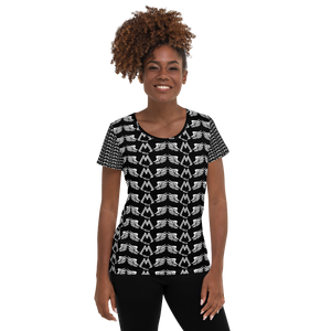 Black Women's Athletic T-shirt With Duplicated White MM Iconic Logo