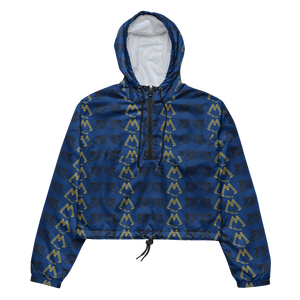 Blue Cropped Windbreaker With Duplicated Gold-Black MM Iconic