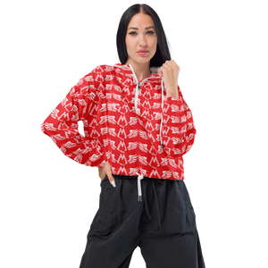 Red Cropped Windbreaker With Duplicated White MM Iconic