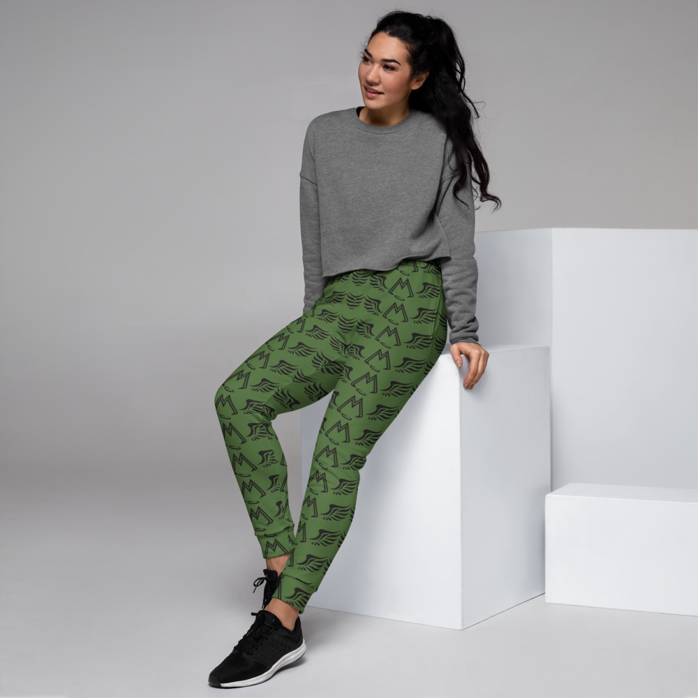Army Green Women Joggers With Duplicated Black MM Iconic Logo