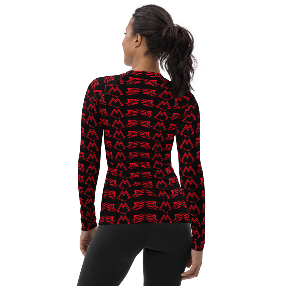 Black Women's Rash Guard With Duplicated Red MM Iconic Logo
