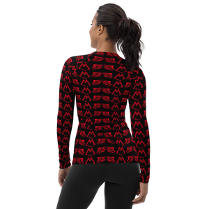 Black Women's Rash Guard With Duplicated Red MM Iconic Logo