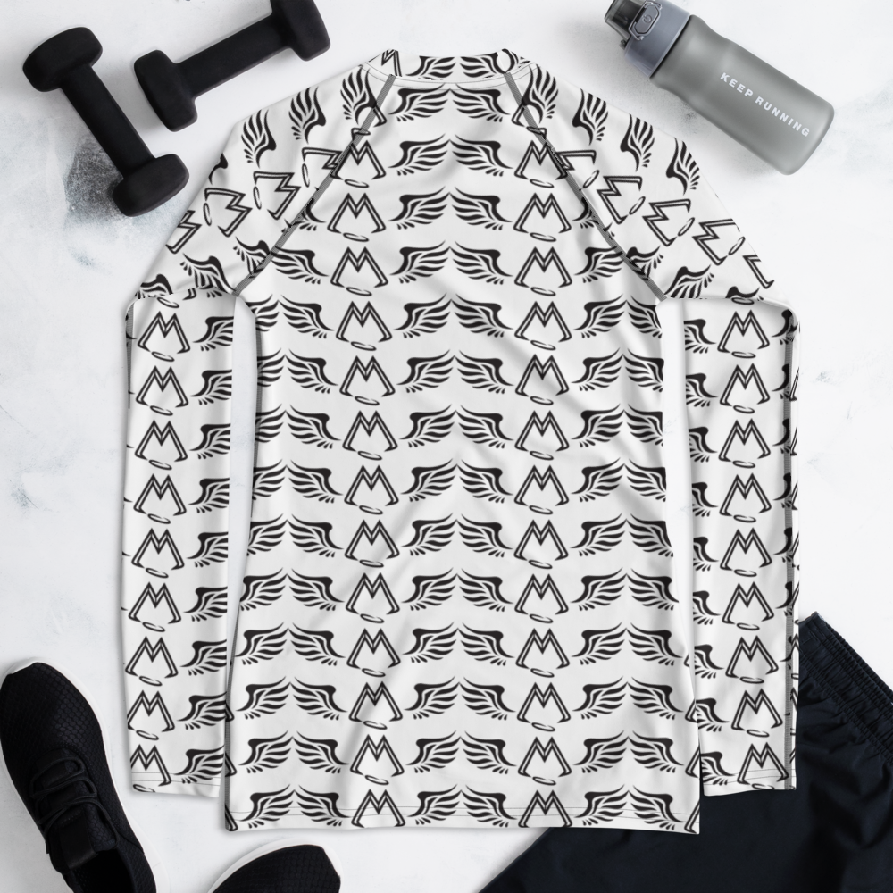 White Women's Rash Guard With Duplicated Black MM Iconic Logo