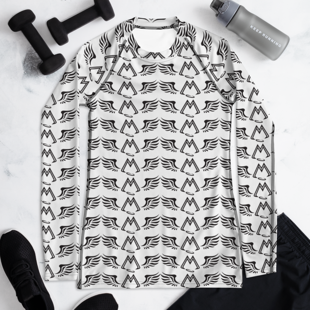 White Women's Rash Guard With Duplicated Black MM Iconic Logo