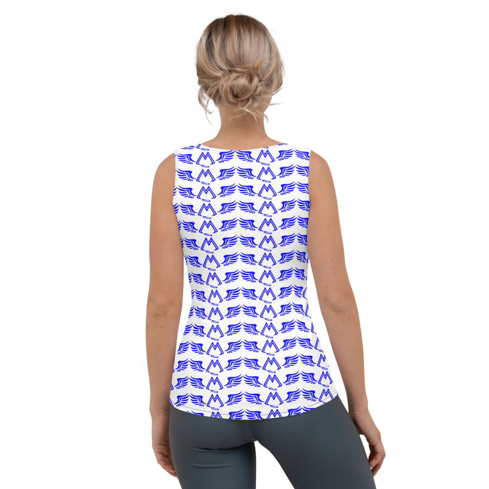 White Tank Top With Duplicated Blue MM Iconic Logo