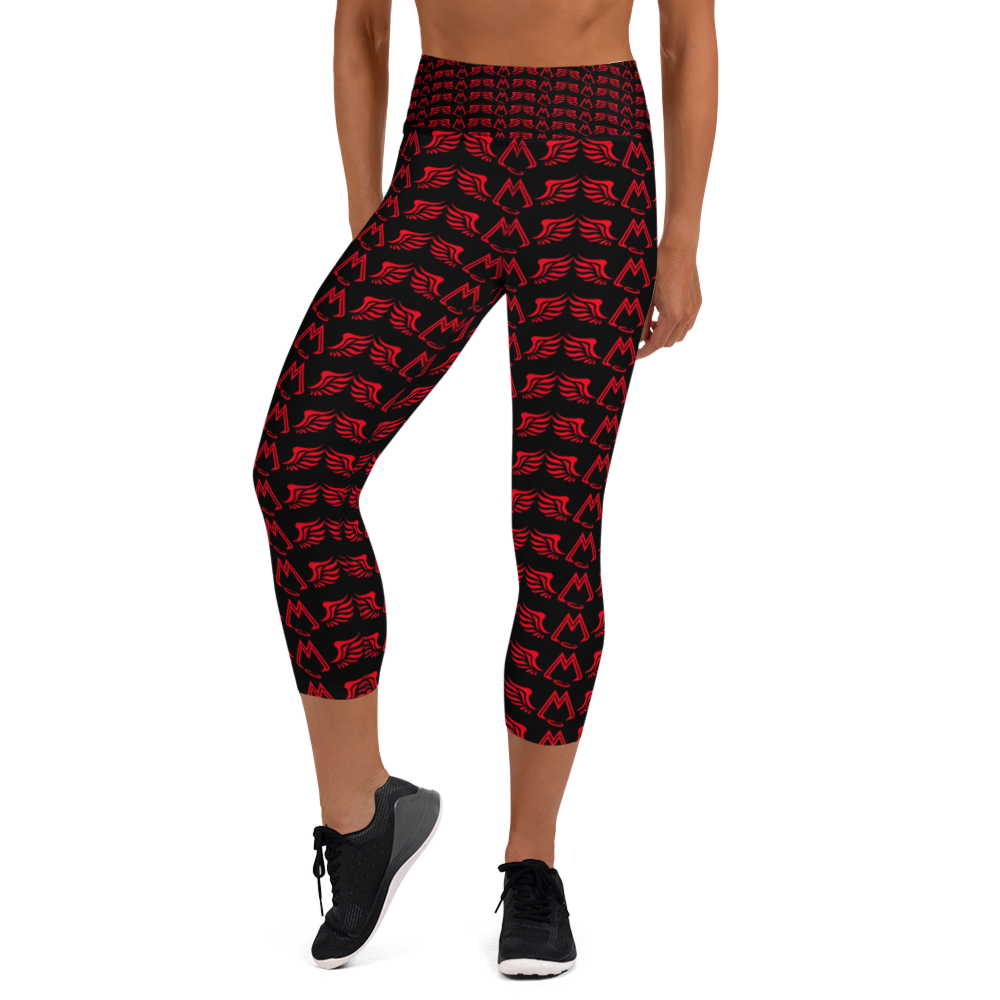 Black Yoga Capri Leggings With Duplicated Red MM Iconic Logo