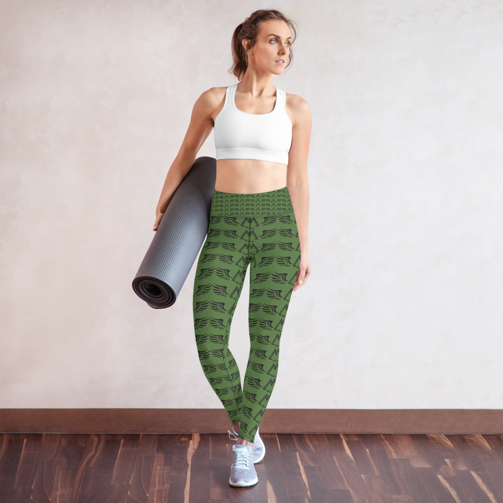 Army Green Yoga Leggings With Duplicated Black MM Iconic Logo