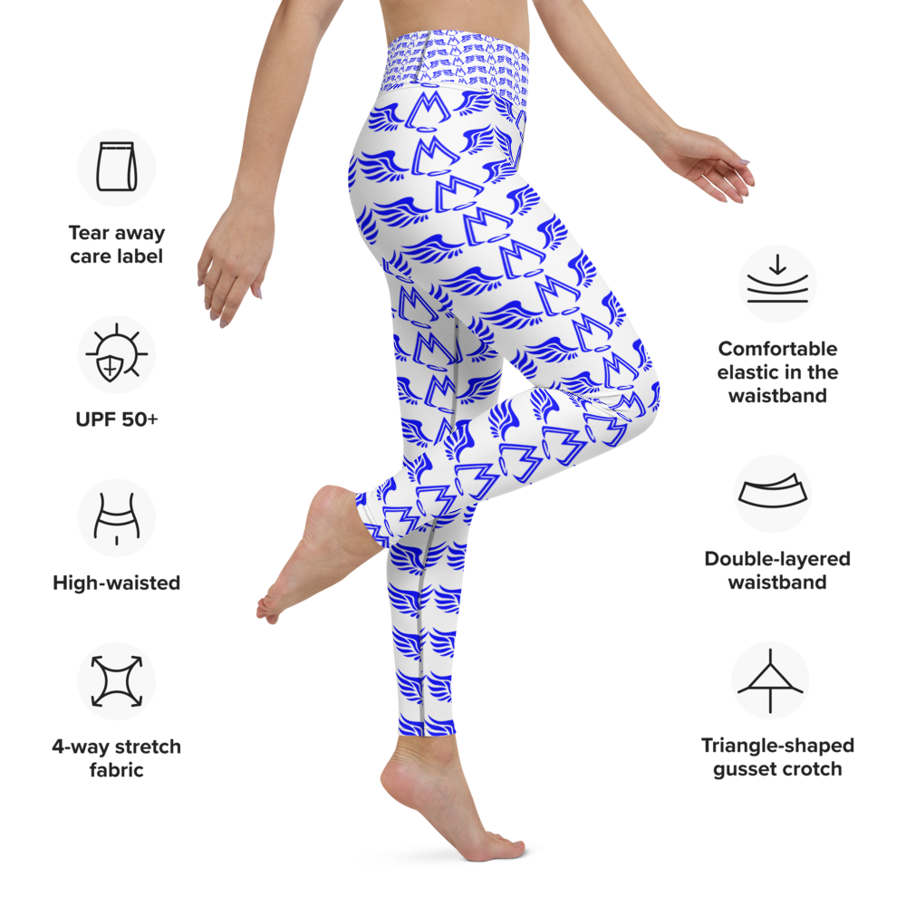 White Yoga Leggings With Duplicated Blue MM Iconic Logo
