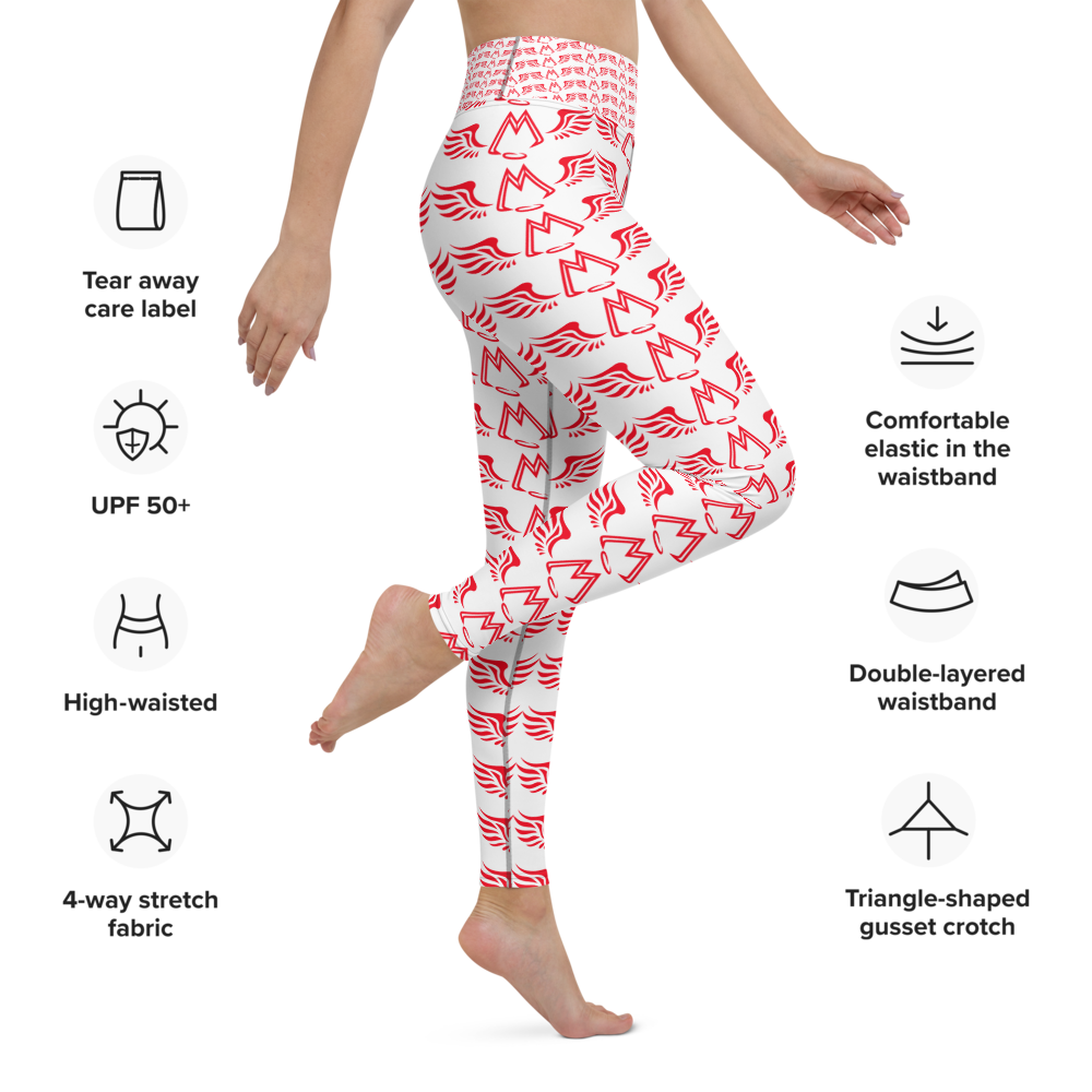 White Yoga Leggings With Duplicated Red MM Iconic Logo
