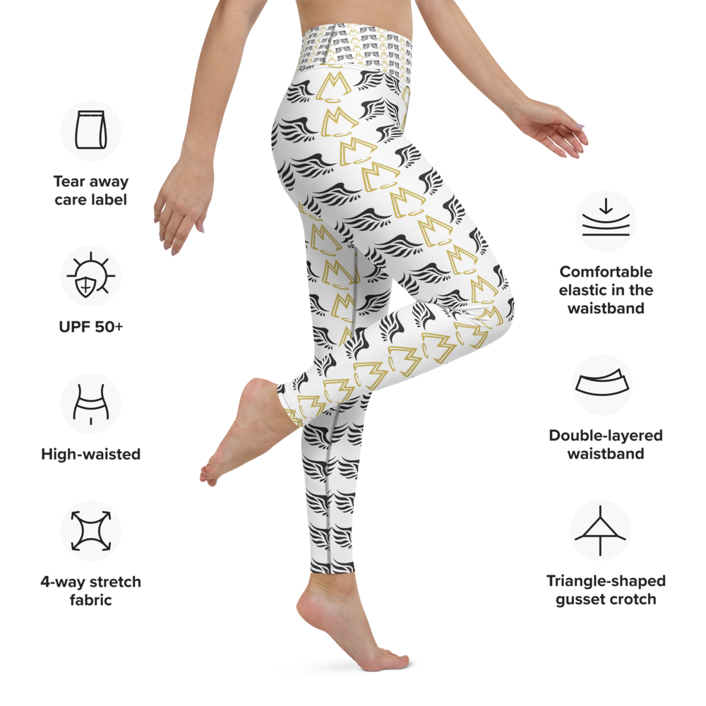White Yoga Leggings With Duplicated Gold-Black MM Iconic Logo