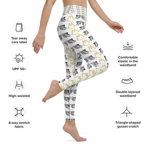 White Yoga Leggings With Duplicated Gold-Black MM Iconic Logo