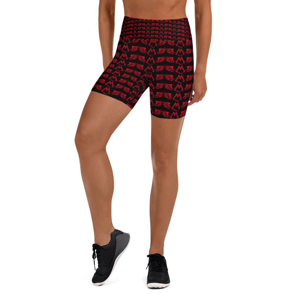 Black Yoga Shorts With Duplicated Red MM Iconic Logo