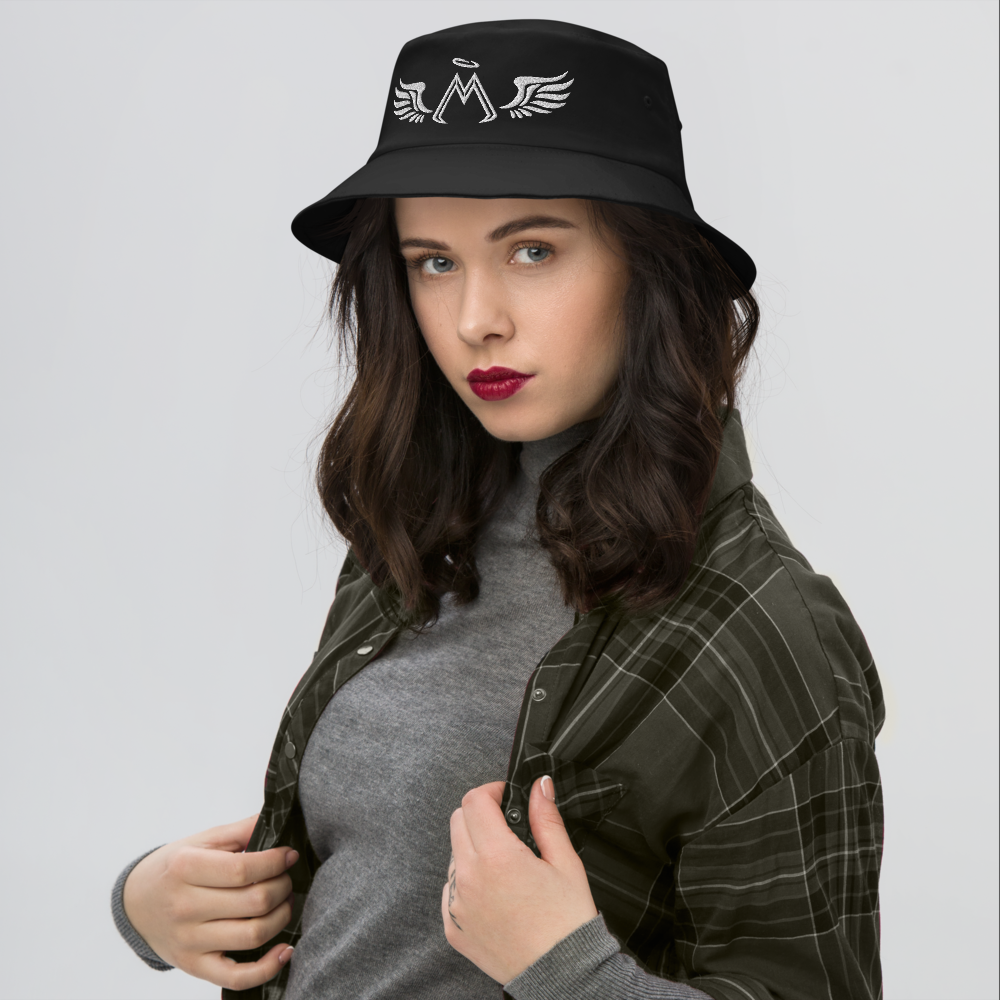 Black Old School Bucket Hat With Embroidered White MM Iconic Logo