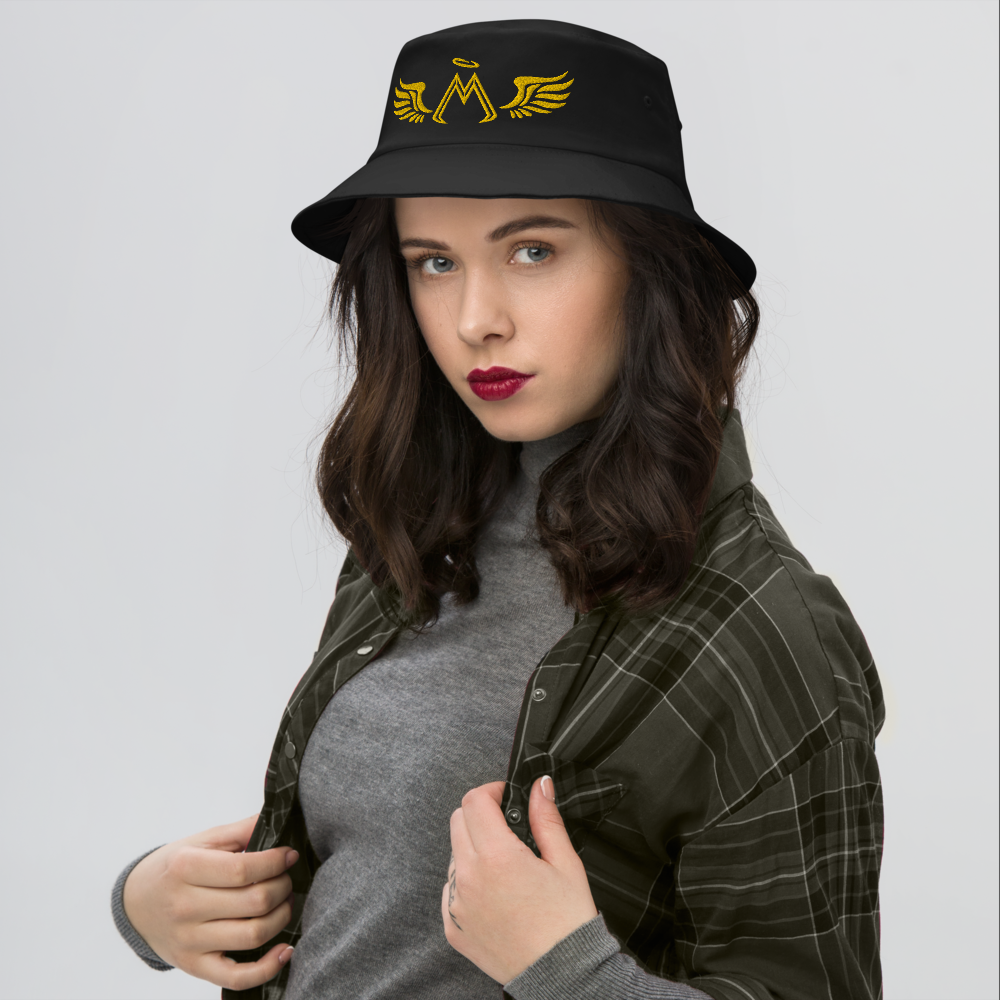 Black Old School Bucket Hat With Embroidered Gold MM Iconic Logo