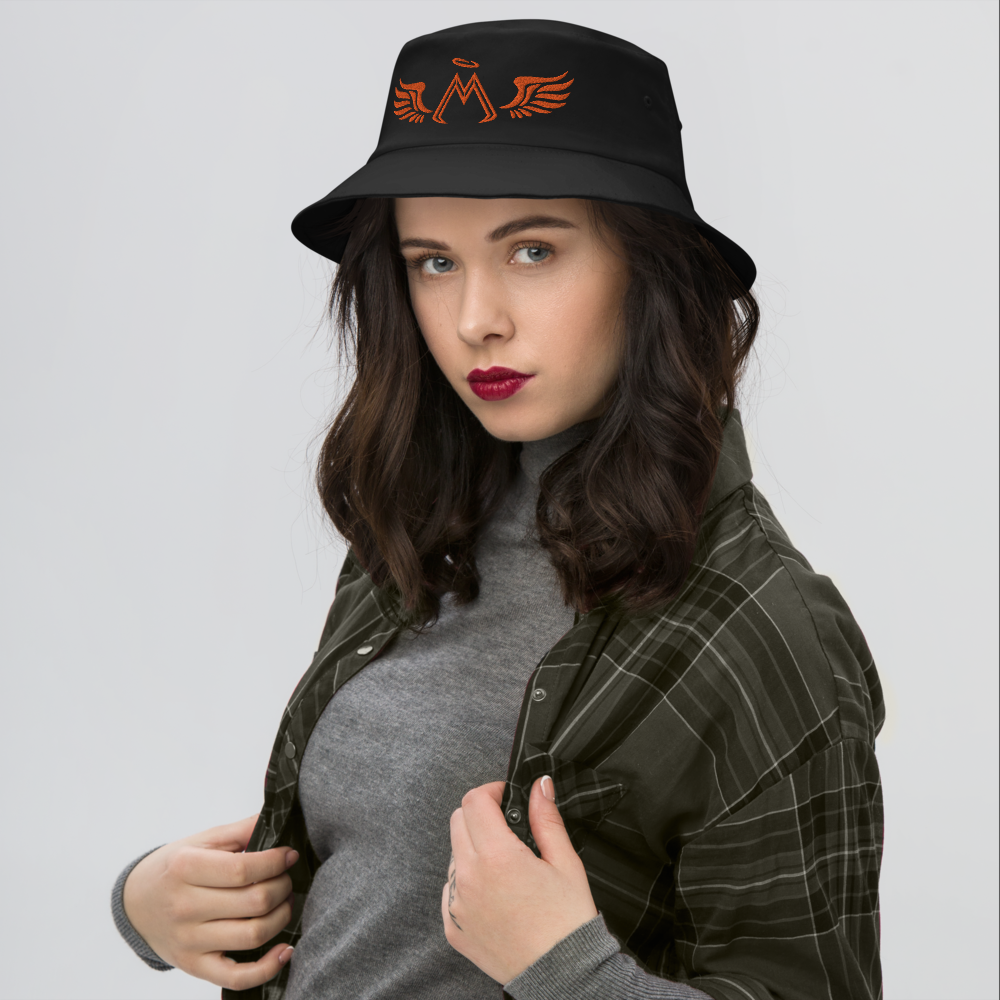 Black Old School Bucket Hat With Embroidered Orange MM Iconic Logo