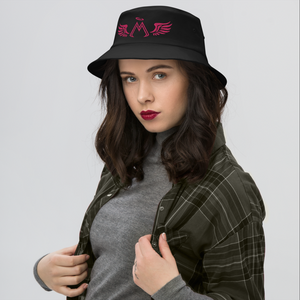 Black Old School Bucket Hat With Embroidered Pink MM Iconic Logo