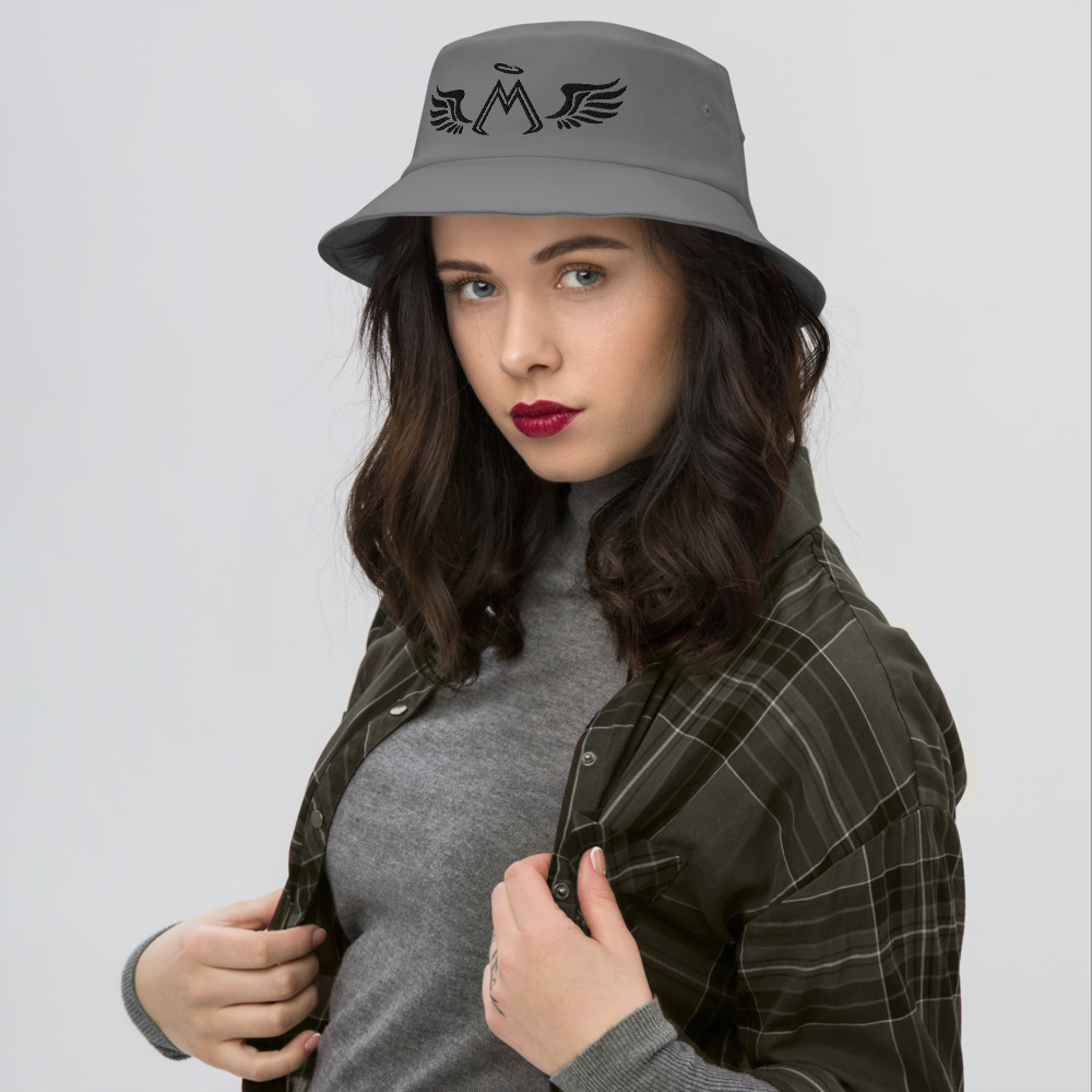 Grey Old School Bucket Hat With Embroidered Black MM Iconic Logo
