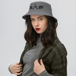 Grey Old School Bucket Hat With Embroidered Black MM Iconic Logo