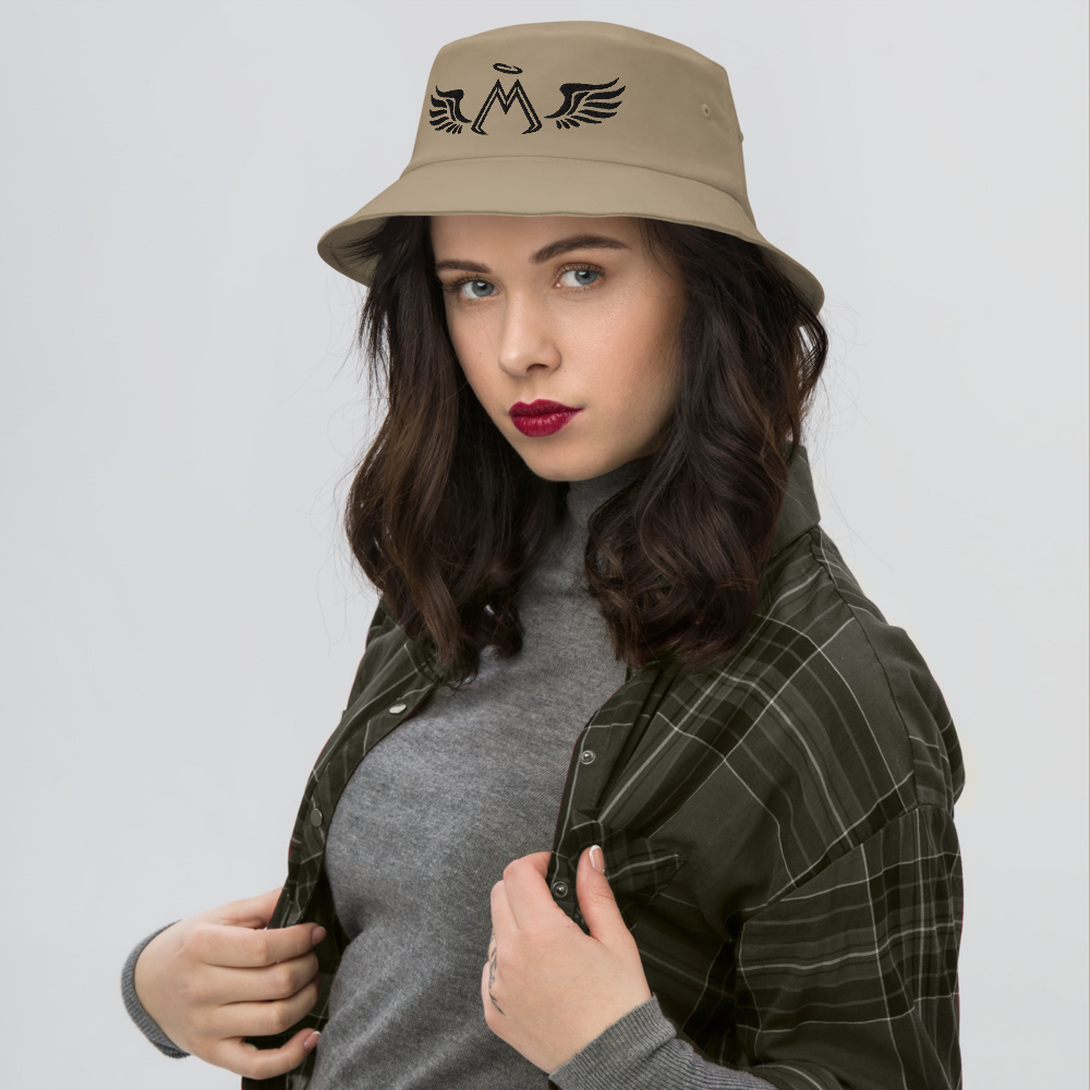 Tan Old School Bucket Hat With Embroidered Black MM Iconic Logo