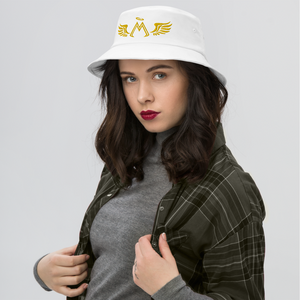 White Old School Bucket Hat With Embroidered Gold MM Iconic Logo