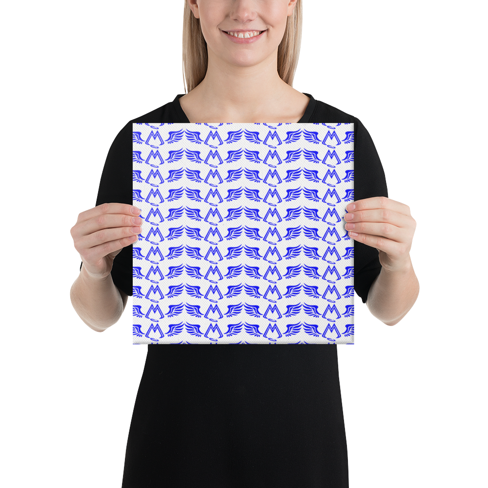 White Canvas Paintings With Duplicated Blue MM Iconic Logo