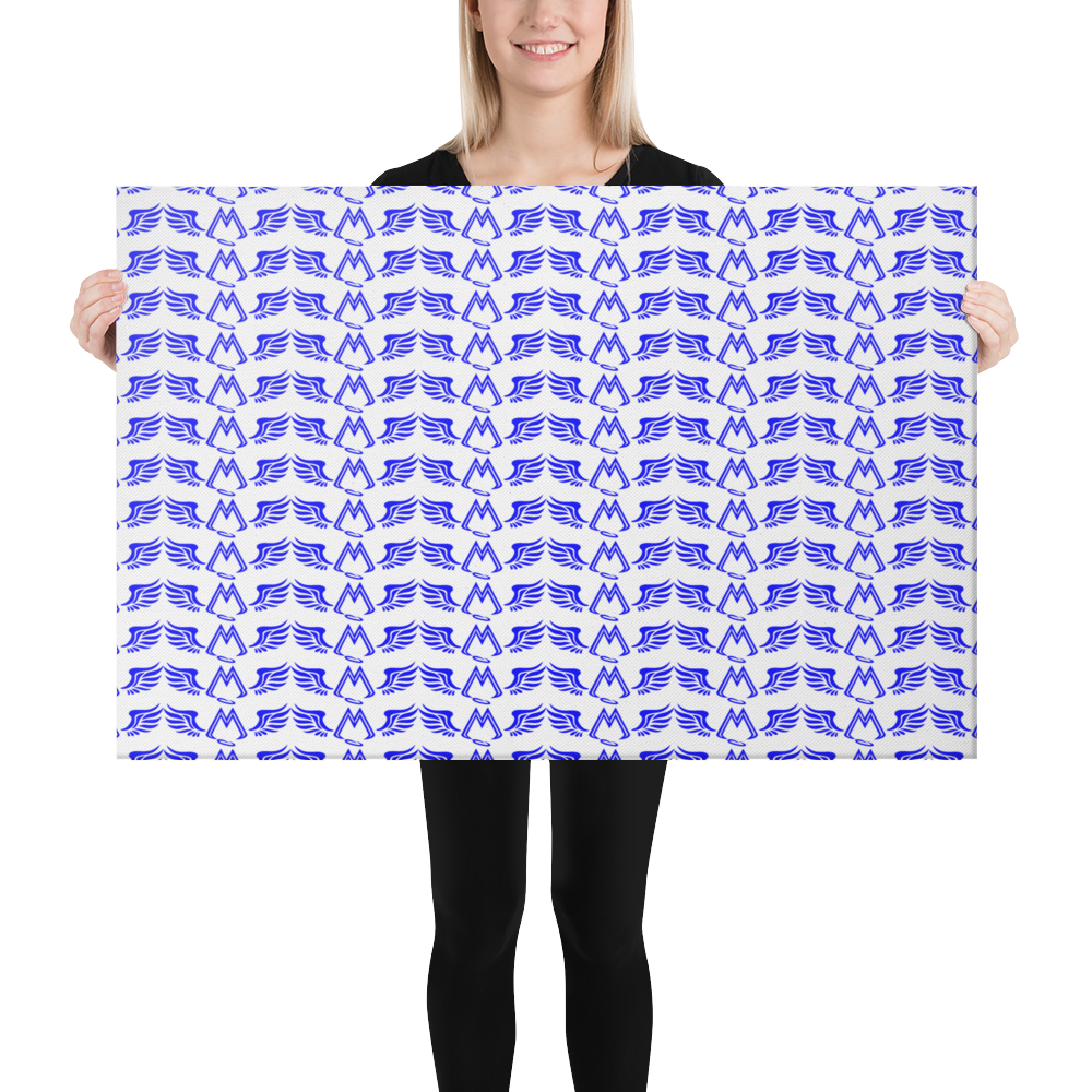 White Canvas Paintings With Duplicated Blue MM Iconic Logo