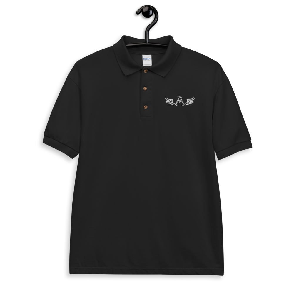 Black Polo Shirt With Embroidered White MM Iconic Logo