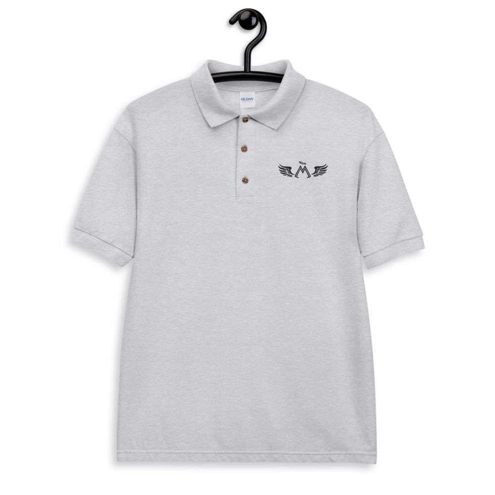 Sport Grey Polo Shirt With Embroidered Black MM Iconic Logo